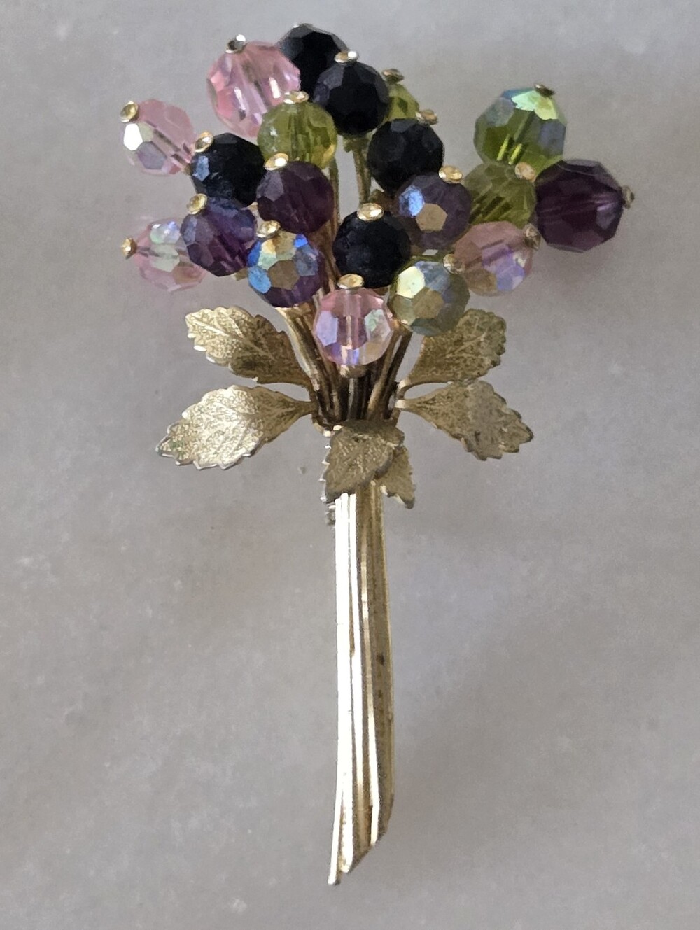Vtg Unsigned HASKELL Crystal Flower Bouquet Brooch Pin, 4"  Floral